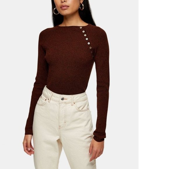 Topshop Button Ribbed Pullover 